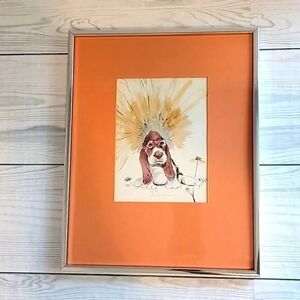 Bassett hound original watercolor by Carol Portrait size framed 11X14.5